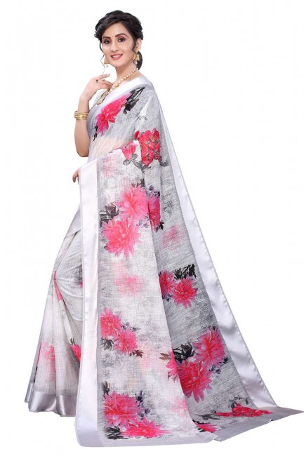 Silk Saree in Grey with Printed