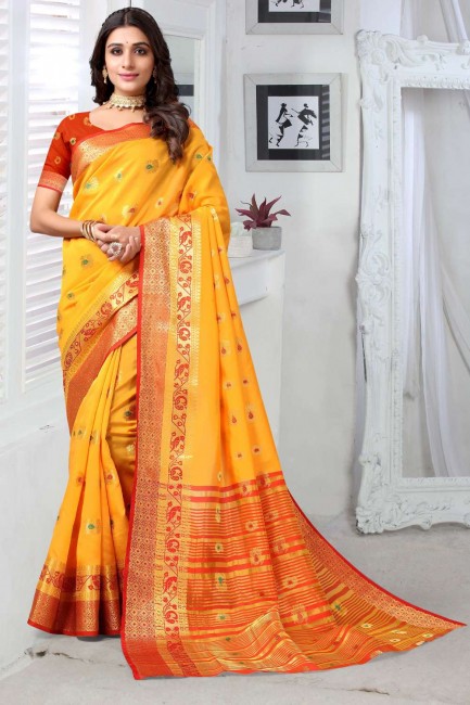 Silk Saree in Yellow with