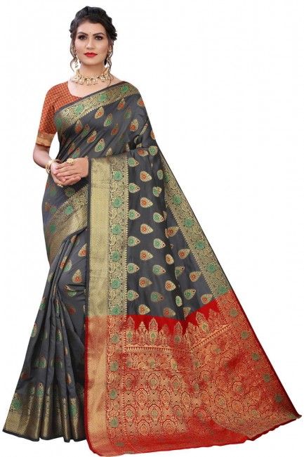 Saree Silk in Grey with Weaving