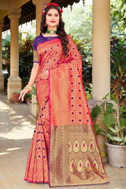 Silk Pink Saree in Weaving