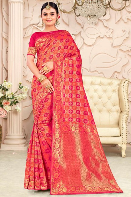 Pink Silk Saree in Weaving