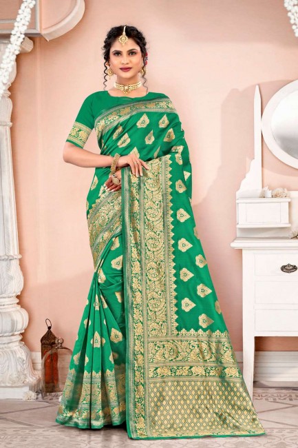 Silk Saree in Green Weaving