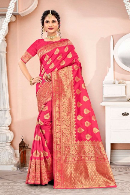 Silk Saree in Pink with Weaving