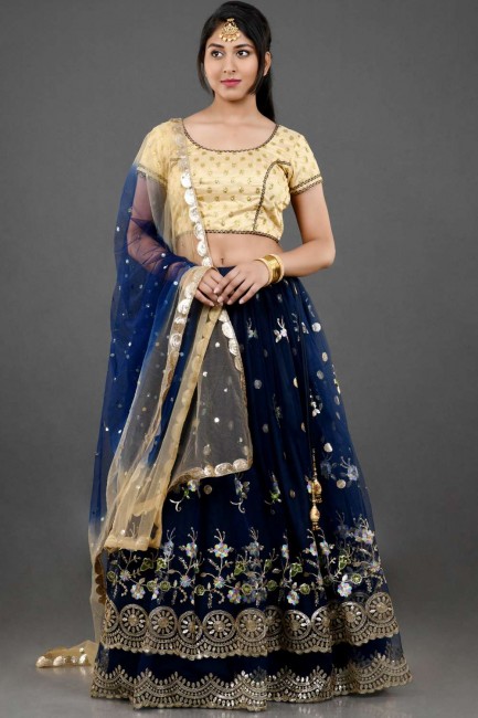 Dark blue Party Lehenga Choli in Net with Lace