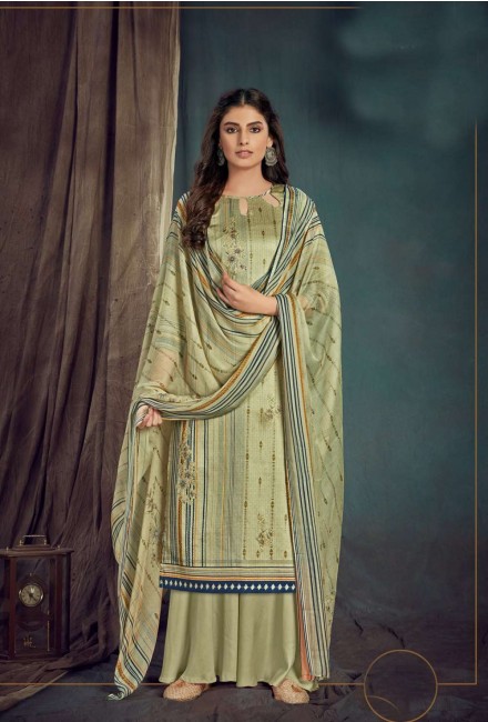 Olive green Cotton Sharara Suit