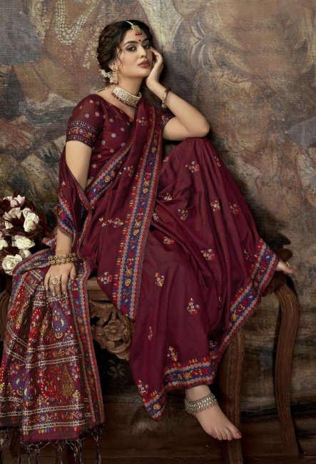 Ravishing Maroon Silk saree