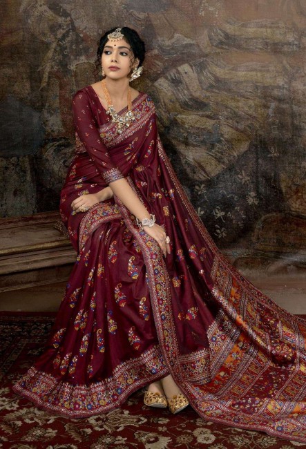 Fashionable Maroon Silk saree
