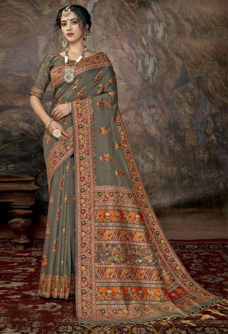Indian Ethnic Grey Silk saree