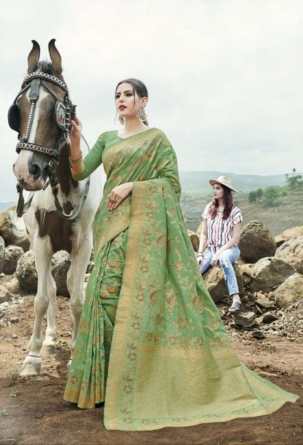 Designer Green Silk saree