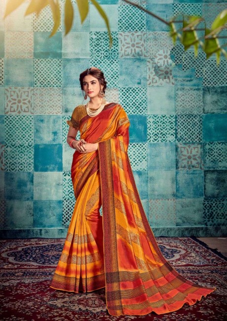 Alluring Orange Polyester saree