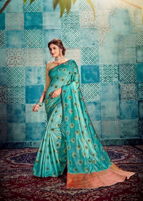 Stylish Blue Tussar silk saree