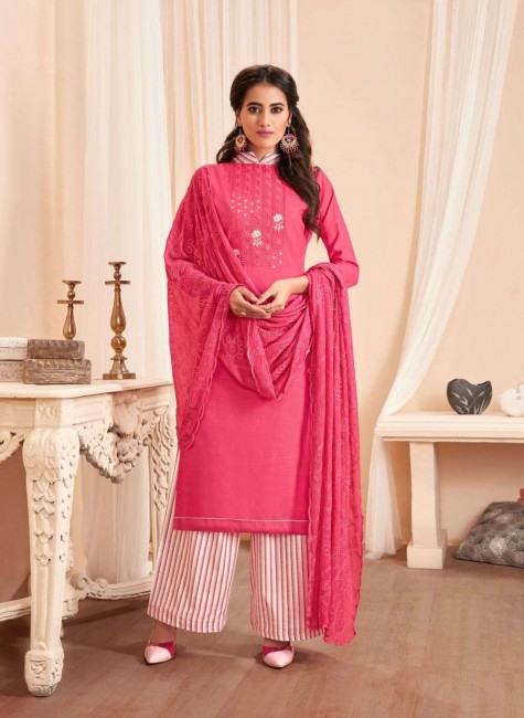 Pink Cotton and satin Palazzo Suit