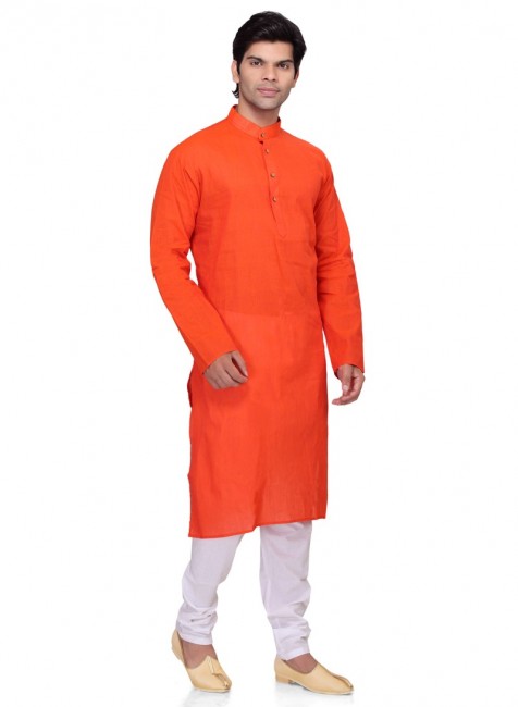 Dark Orange Cotton Ethnic Wear Kurta Readymade Kurta Payjama