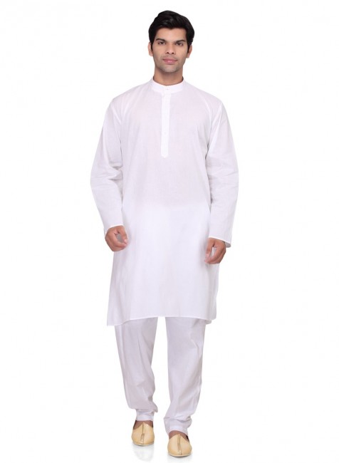 Traditional White Cotton Ethnic Wear Kurta Readymade Kurta Payjama