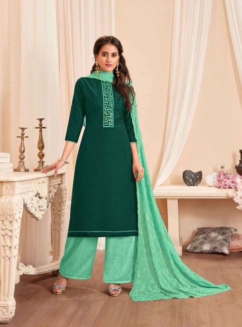 Dark green Cotton and satin Palazzo Suit