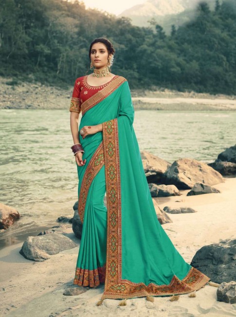 Magnificent Rama green Silk saree
