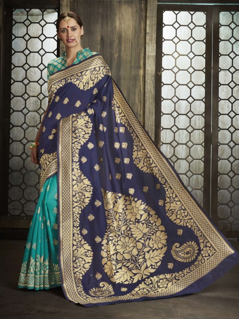 Banarasi silk in Navy blue Saree
