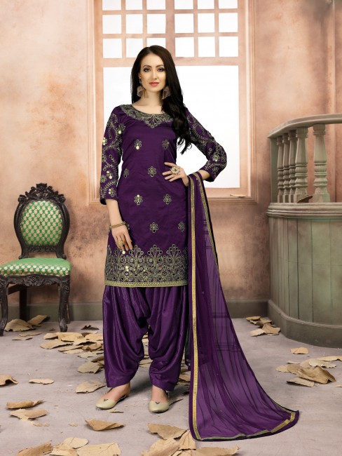 Latest Purple Art Silk Patiala Suit