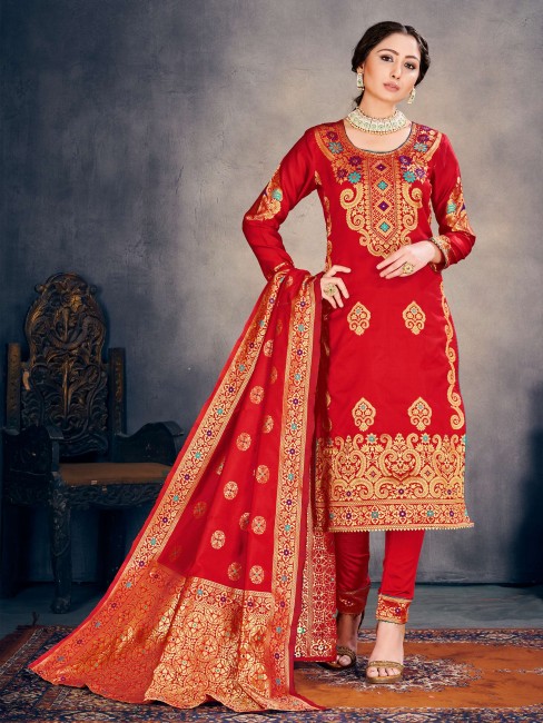 Red Art silk Salwar Kameez