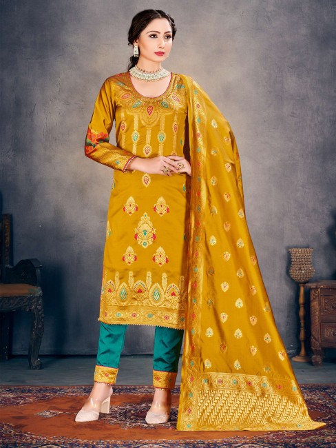 Mustard yellow Art silk Salwar Kameez
