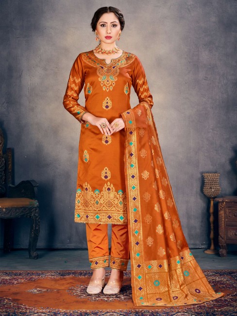 Orange Art silk Salwar Kameez