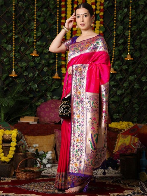 Banarasi silk Saree in Pink with Zari,weaving