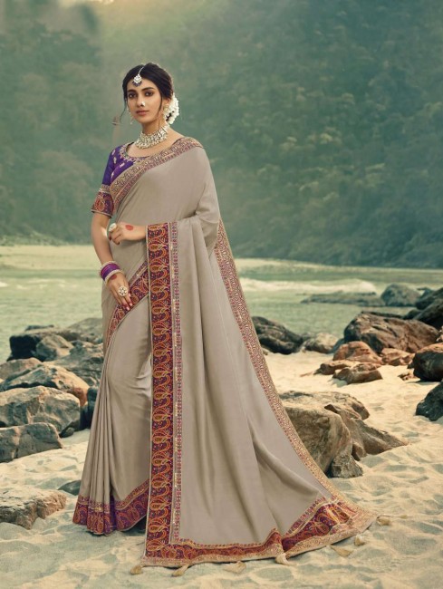 Ravishing Grey Silk saree