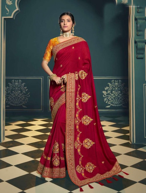 Fashionable Red color Silk saree