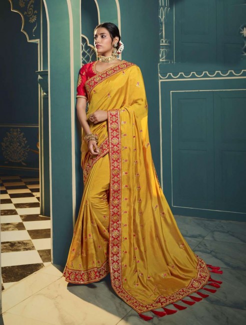 Glorious Yellow color Silk saree