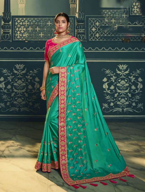 Rama Green color Silk saree