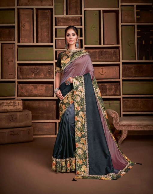 Black-Mauve color Shaded Silk saree