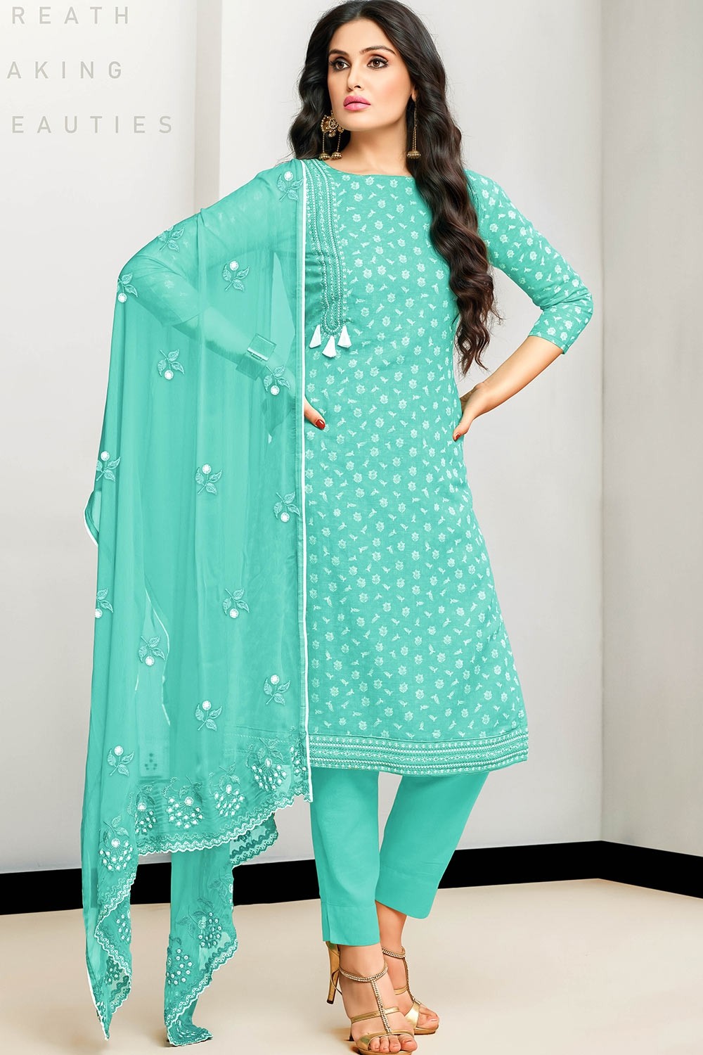 Green Cotton and satin Straight Pant Suit - SK12538