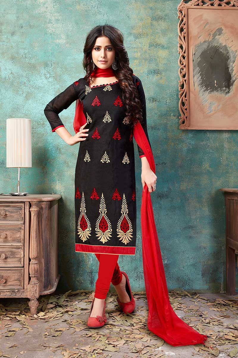 ST7012 Multi Embroidery Chanderi Cotton Salwar Suits Collection Catalog