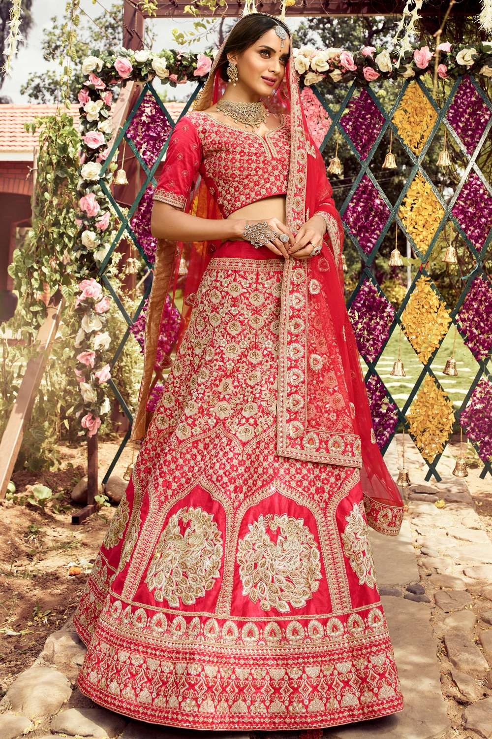  Rani Pink Indian Bride Women Royal Wedding Raw Silk