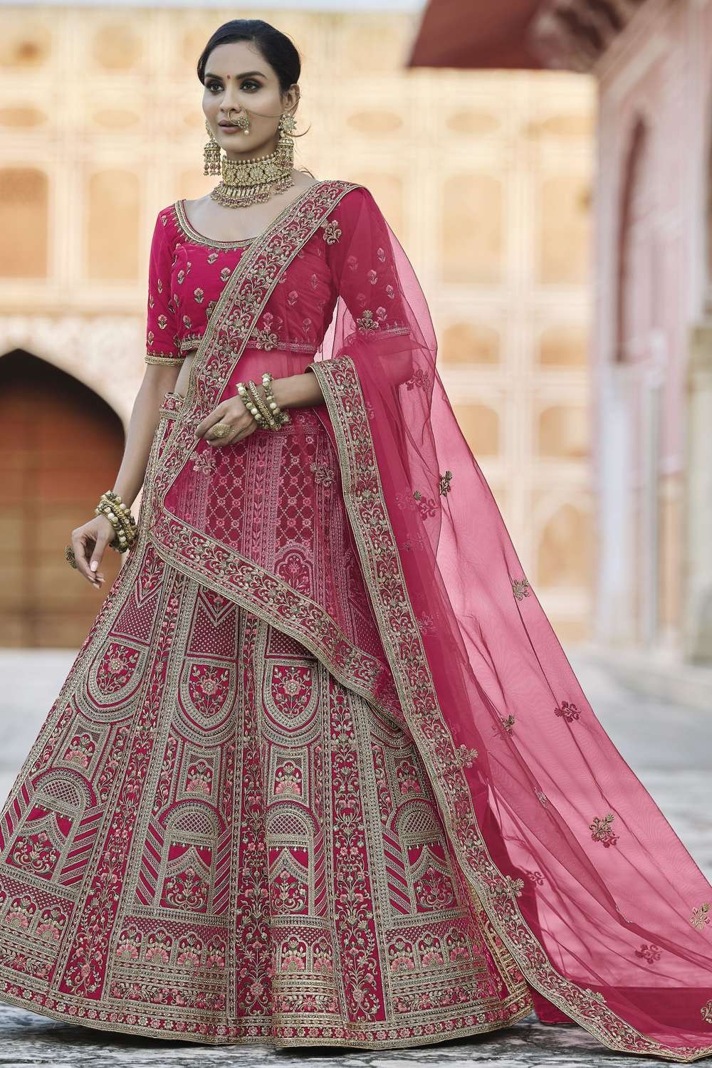 Buy FUSIONIC Pink color designer heavy work lehenga choli dupatta set at  Amazon.in