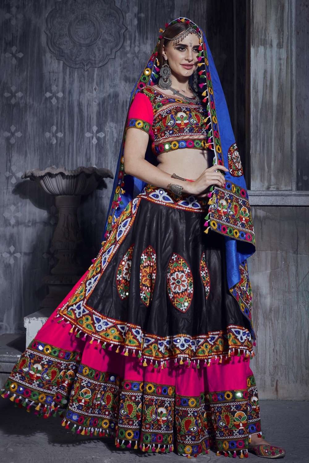 Pink Navratri Chaniya Choli with Embroidered Art silk - LC5724