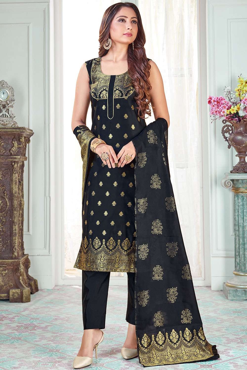 Buy online Yellow Straight Pant Suit Semi-stitched Suit from Suits & Dress  material for Women by Fashion Basket for ₹1260 at 79% off | 2024  Limeroad.com