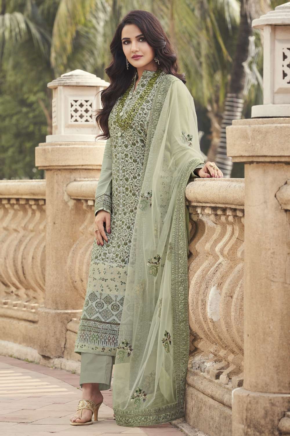 Buy Online Green Mehndi Georgette Satin Churidar Designer Suit : 114137 - Salwar  Kameez