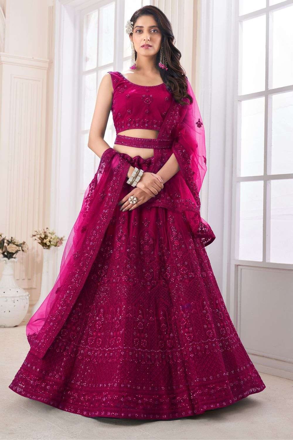 Buy Aurora Red Floral and Paisley Patterned Bridal Lehenga Online in India  @Mohey - Lehenga for Women