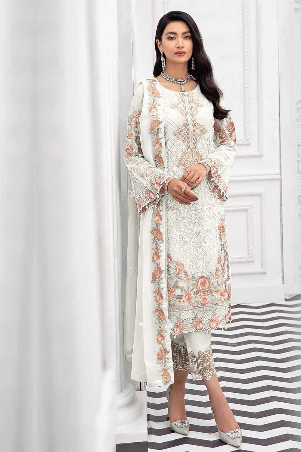 Black And White Net Sequence Work Pakistani Dress