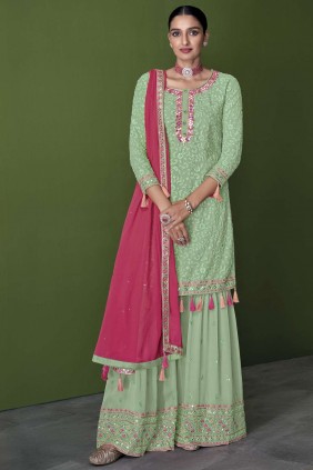 Pista Green Embroidery Sharara Suit