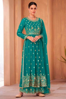 Embroidered Georgette Peplum Style Pakistani Suit in Sky Blue