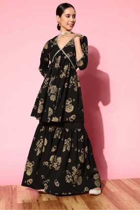Black Floral Digital Printed Georgette Sharara Suit