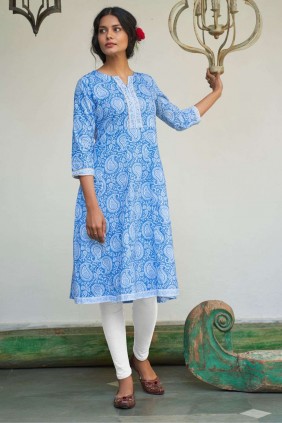 Printed Cotton Blue Palazzo Kurti UK - KTI2033