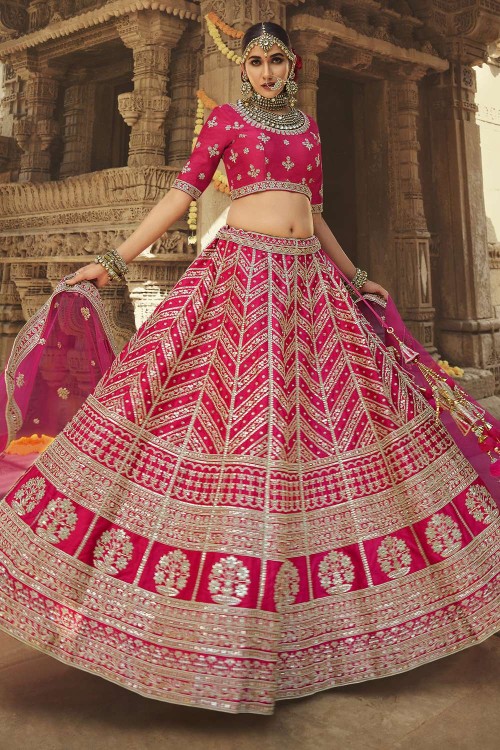 Shop Pink Silk Bridal Lehenga Choli Pink Dupatta LC5892 - Shopkund