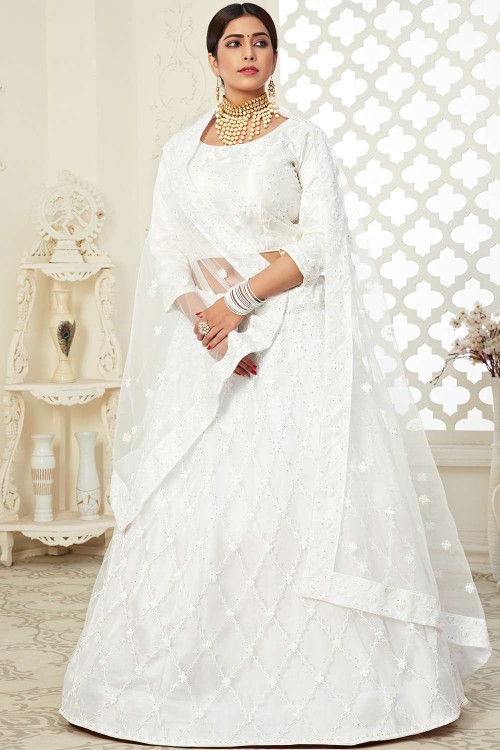 Buy Daisy White Embroidered 12 Kali Bridal Lehenga In Raw Silk With Floral  Hand Embroidery