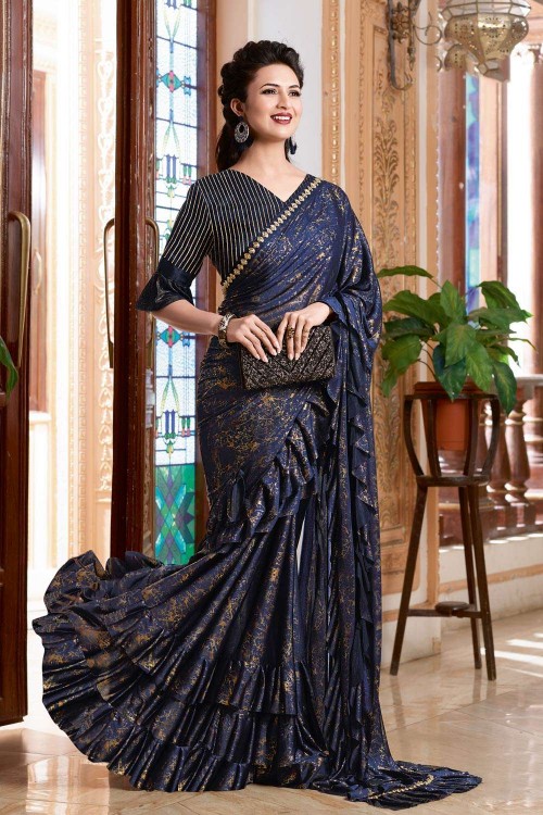 Beauty in blue💙 Simple saree styling inspo Solid satin saree elegantly  draped and paired up with contrasting silver blouse,perfectly ... |  Instagram