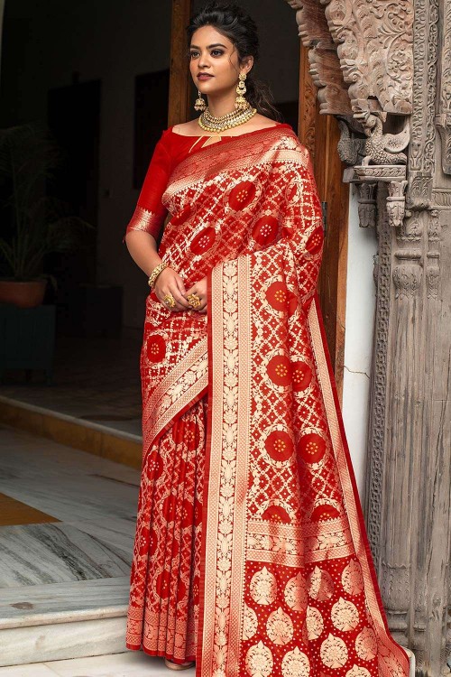 Red Color Royal Banarasi Saree For Wedding – Joshindia