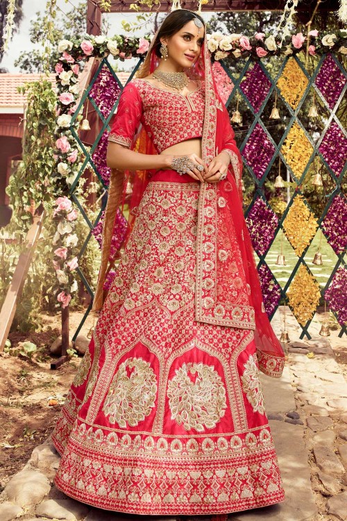 Buy Zeel Clothing Women's Thread Sequins Embroidery Silk Bridal New Lehenga  Choli with Dupatta (7055-Red-Wedding-Bridal-Stylish-Latest; Free Size) at  Amazon.in