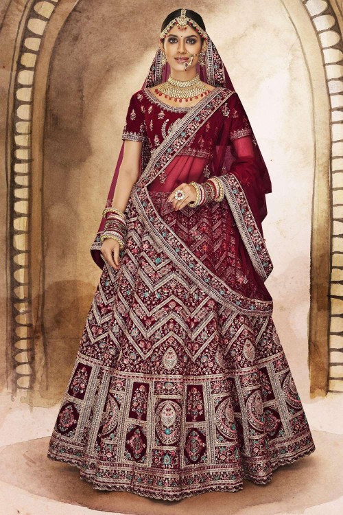 Pink unstitched net bridal lehenga with stone & mirror embroidery intricate  skirt,floral vine crop top & net dupatta